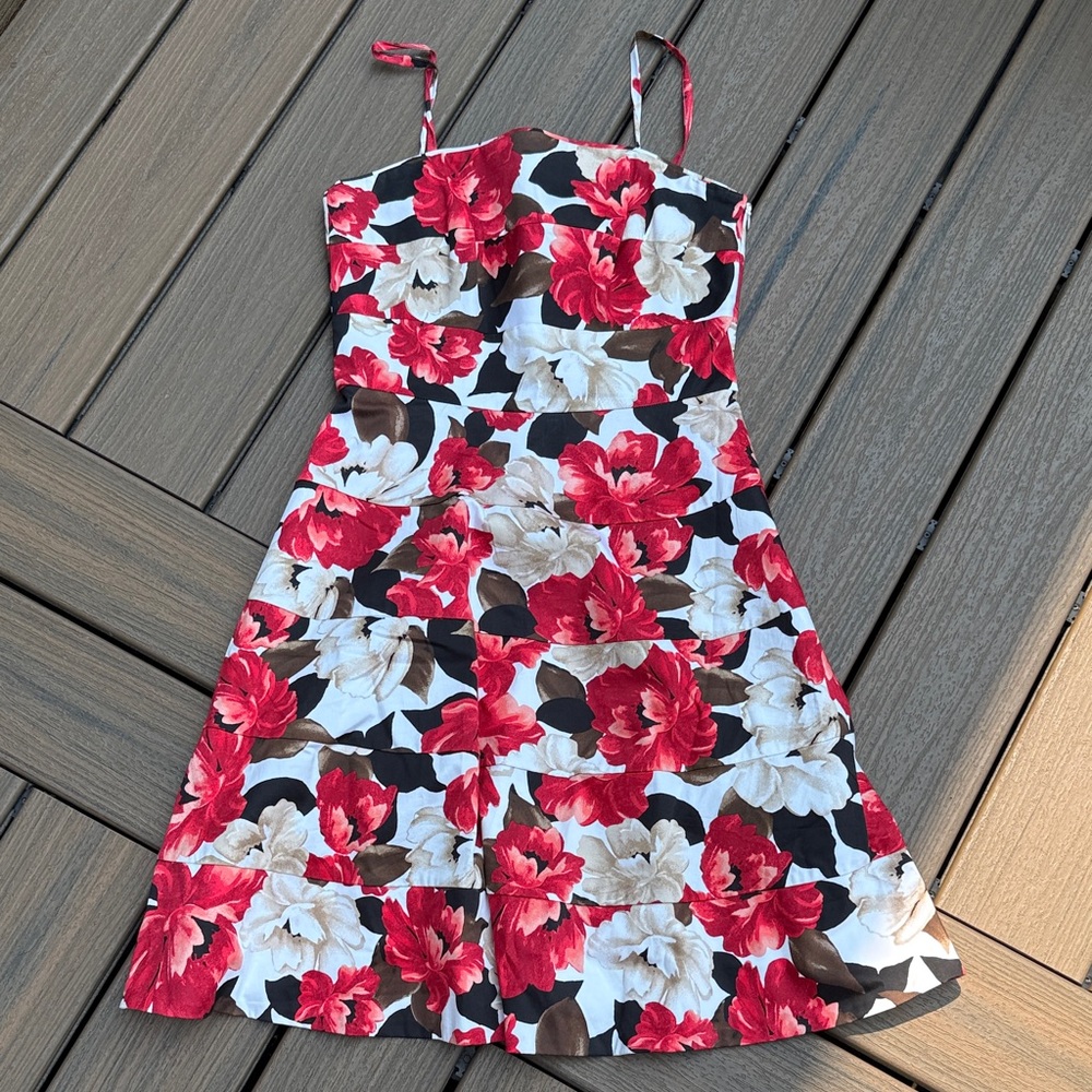 White House Black Market Floral Kids Dress - Red, White, Brown